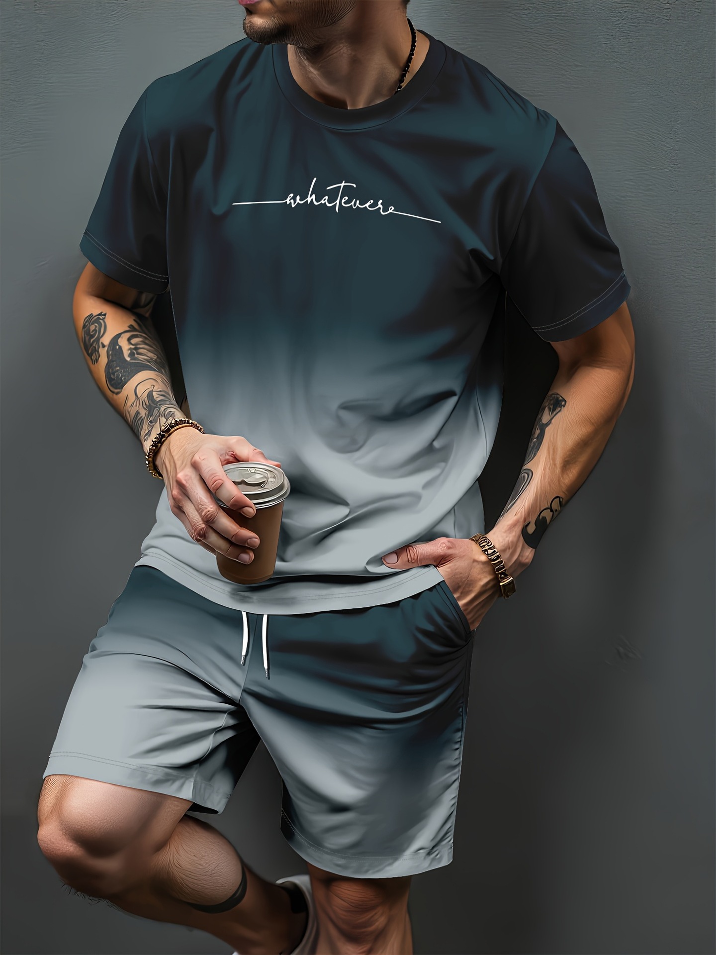 Summer Clothing Guys - グラデーション文字パターン 3D プリントジャージ男性女性カジュアル半袖 Tシャツショーツセット 2 個スポーツウェアスーツ男性服