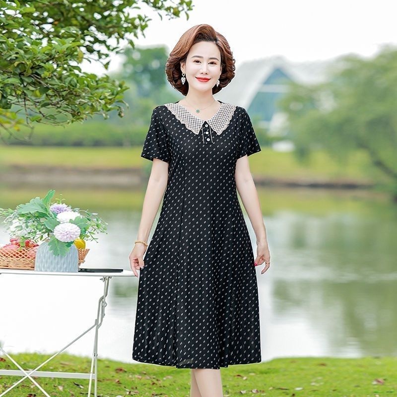 Summer Clothing Over 60 - ファッショナブルな夏のロングドレス弾性カジュアルマタニティミディスカート痩身プラスサイズ中年女性の服中年女性や高齢者向け