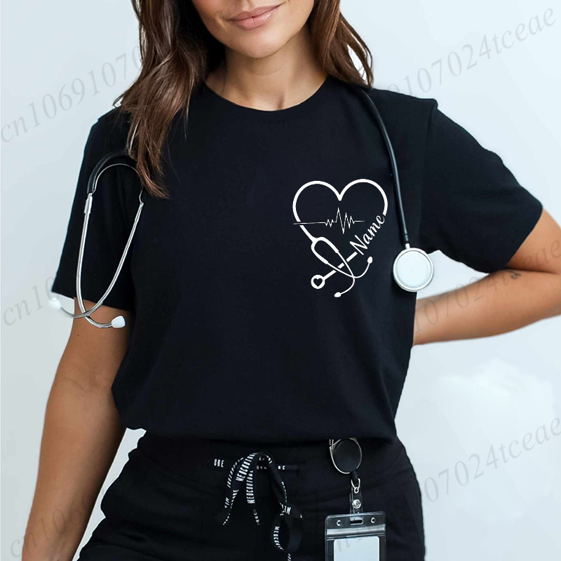 Summer Clothing Name - カスタムナースパーソナライズシャツ、女性男性用新しい看護師登録済みTシャツ、名前入りTシャツ、夏のファッションユニセックスTシャツ