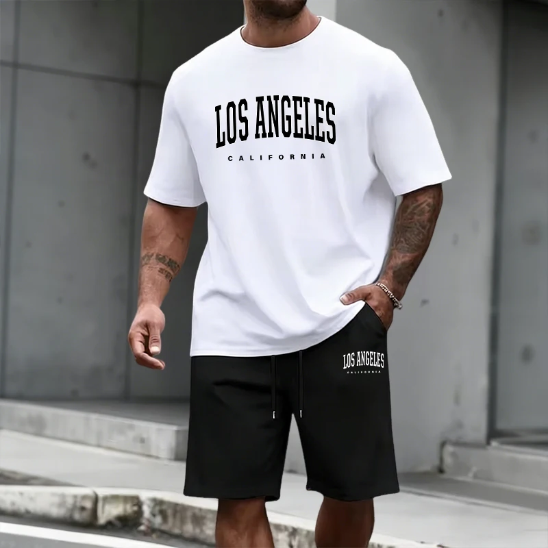 Summer Clothing Guys - メンズトラックスーツ半袖トップスと膝丈ショーツ2026夏デイリーカジュアルファッションTシャツ衣装ホームアウトドアスポーツウェア