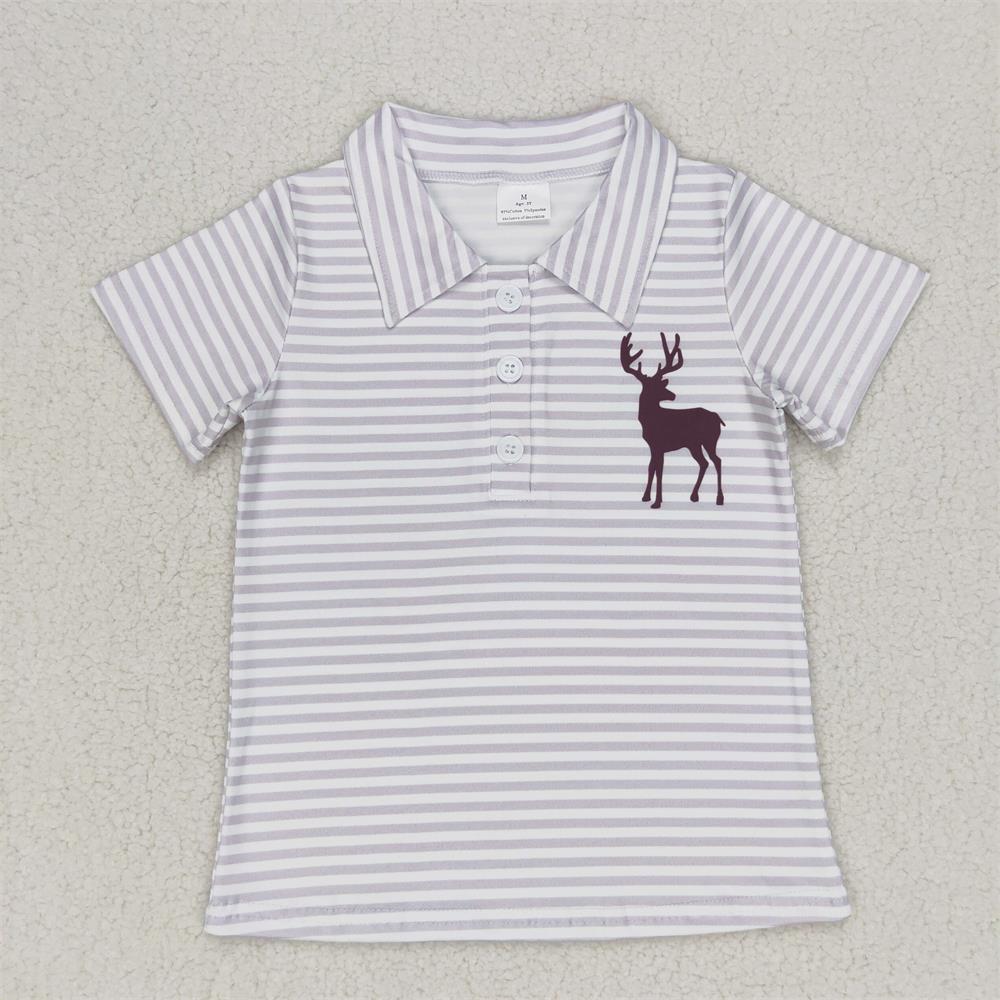 Summer Clothing For Baby Boy - 子供用ラペルボタンTシャツ,半袖,男の子用シャツ,幼児用,鹿の縞模様,衣類,卸売,夏