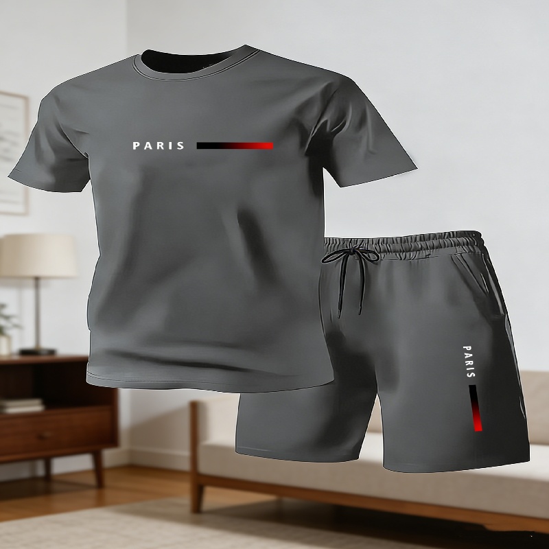 Summer Clothing Guys - 2026年人気メンズカジュアルTシャツ＆ショートパンツツーピースセット メンズ半袖ルーズで通気性のあるスポーツスーツ