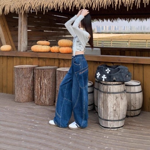 Summer Clothing Wear - 春物プラスサイズレディース服ハイウエストルーズフィットカジュアルウェアワイドレッグジーンズデニムストレートカットフルレングスパンツ
