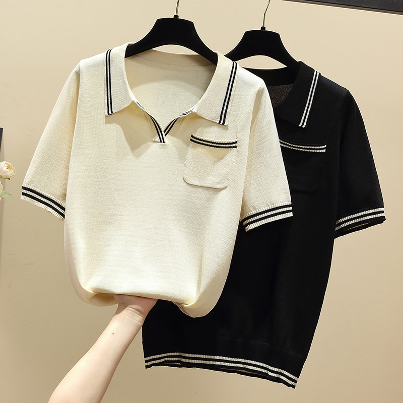 Summer Jumper Clothing - 2025 カレッジスタイルプルオーバーセーター女性ルーズレジャーラペル半袖ニットセーター女性ジャンパー婦人服