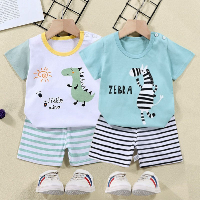 Summer Clothing For Baby Boy - 綿 Tシャツ + ショーツ 2 ピーストラックスーツセット子供漫画ゼブラ恐竜プリント夏のスーツ子供男の子女の子ベビー