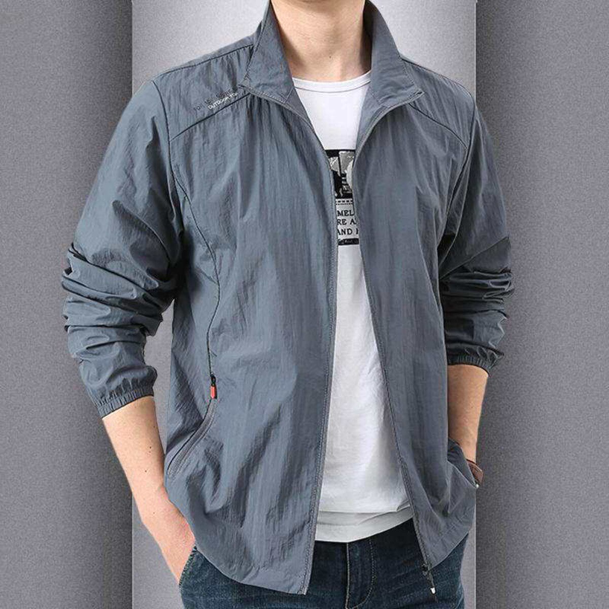 Summer Clothing Wear - 超薄型アイスシルクメンズサマーファッション日焼け止め服通気性スタンドカラーノーキャップトップポリエステル繊維カジュアルウェア