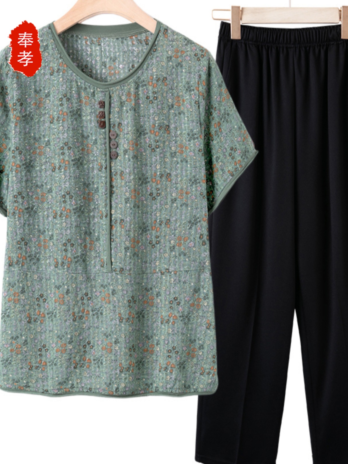 Summer Clothing Over 60 - カジュアルな綿シルク半袖トップス、おばあちゃんのためのファッショナブルな夏服セット、中高年女性の服