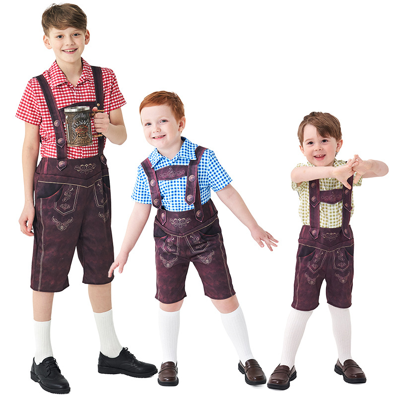 Summer Clothing For Baby Boy - 男の赤ちゃん服ドイツオクトーバーフェスト衣装子供市松 Tシャツ + オーバーオール + ソックス