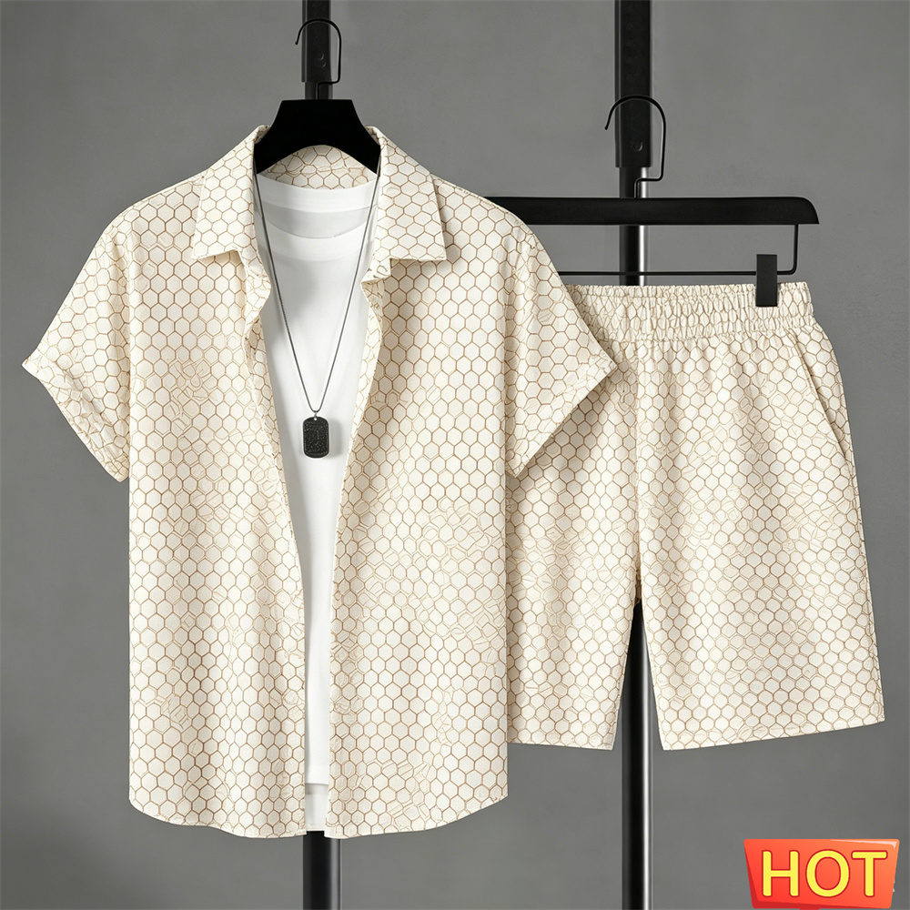 Summer Clothing Guys - 夏服 メンズシャツセット グラデーションレジャーシャツセット ソリッドカラー 2ピースセット レジャー休暇用衣装