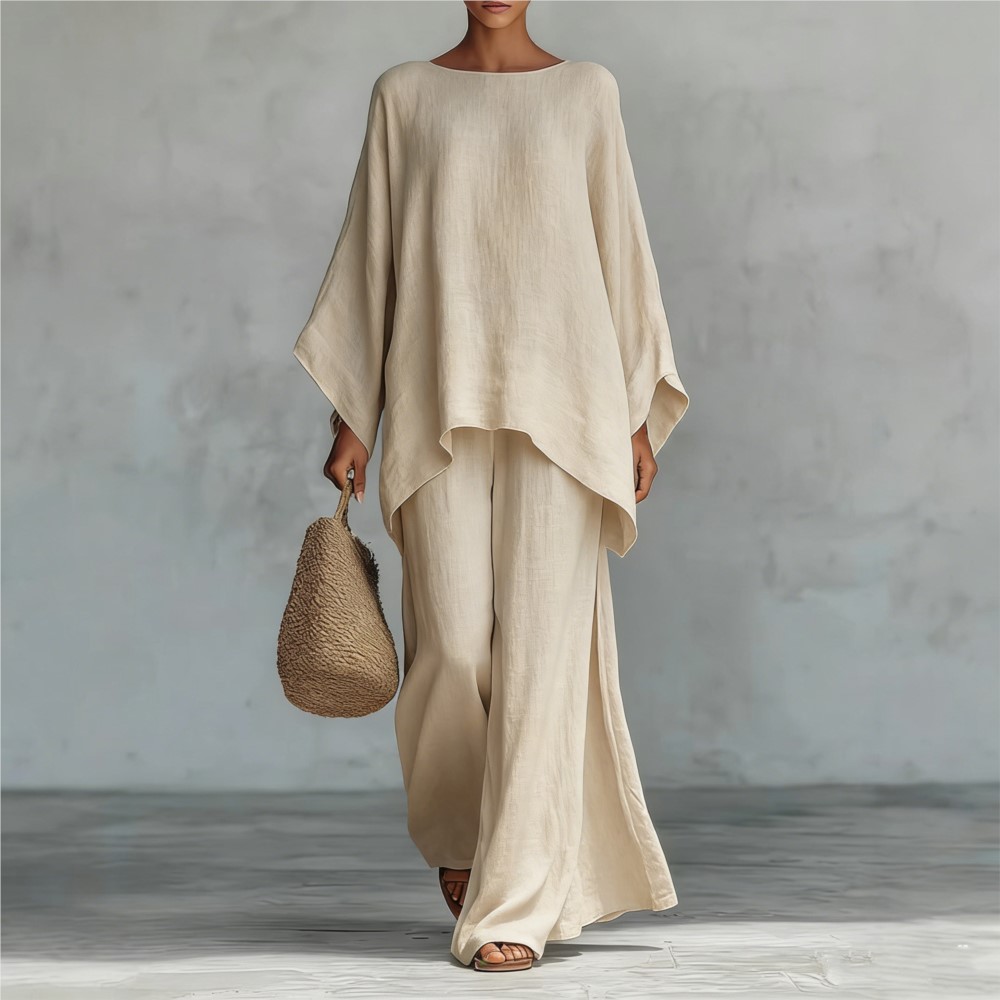 Zara Summer Clothing For Women - ファッションリネンルーズ長袖ワイドレッグパンツ 2 点セット女性春の新カジュアルレトロエレガントな女性のシンプルなズボンスーツ