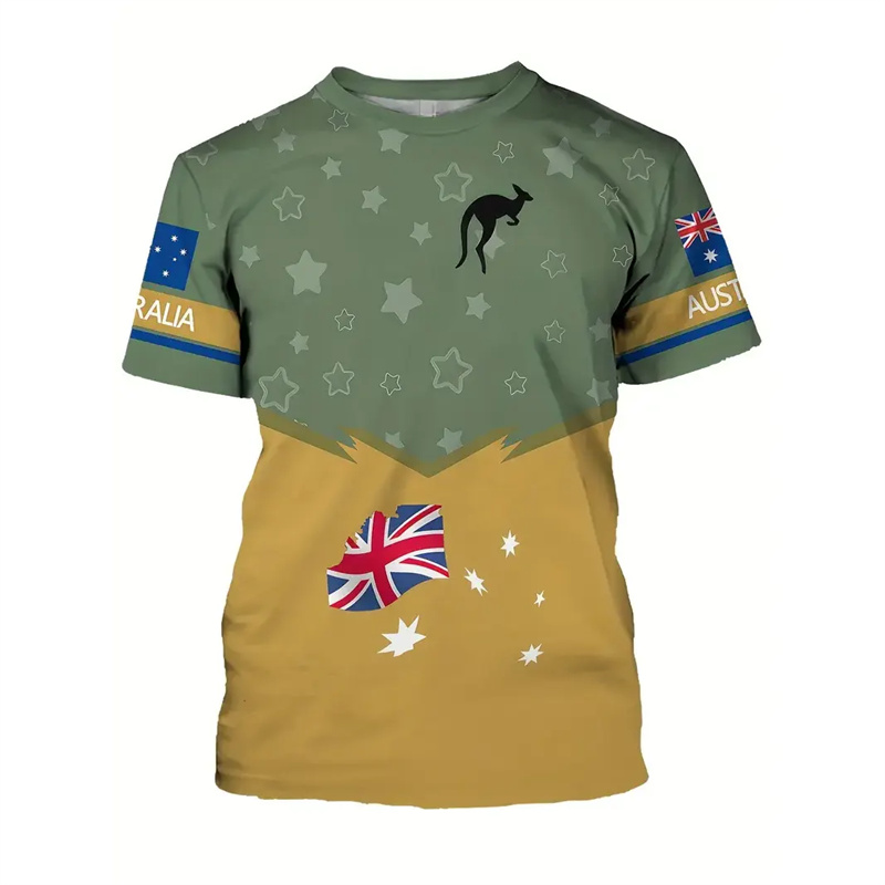 Summer Clothing Australia - 男性用オーストラリア国旗Tシャツ,3DプリントTシャツ,ランドスケーププリントTシャツ,カンガルーTシャツ,コアラTシャツ,動物のラウンドネックTシャツ,トップス,衣類