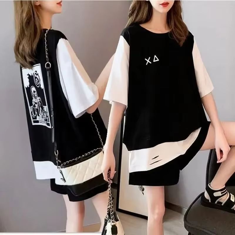 Summer Clothing Wear - レディースカジュアルプラスサイズ2ピーススポーツスーツ夏新作Tシャツルーズクロップトップス＆ショートパンツセット学生アクティブウェア服