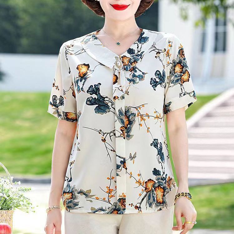 Summer Clothing Over 60 - 痩身効果夏の新しいスタイルママウェアルーズ半袖シフォントップ中高年女性服お腹カバー...