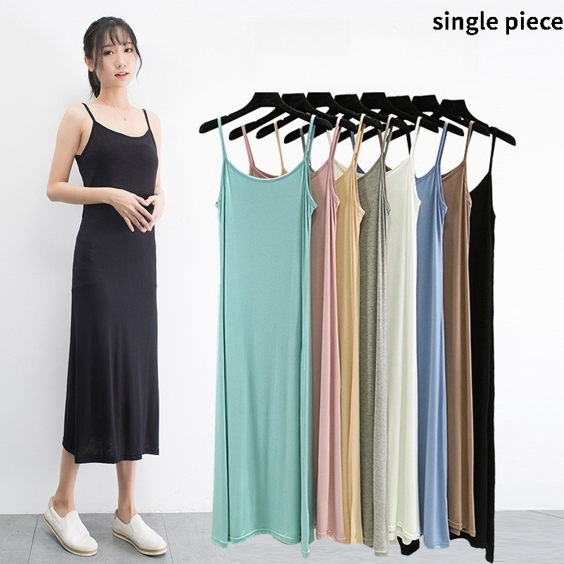 Summer Clothing Elegant - モーダルキャミソールベストドレス女性用夏服抗浸透ノースリーブベースロングスカートスリム裏地付きミッドレングスドレス