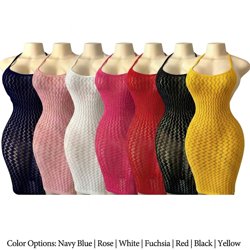 Swim Cover Up Mesh - メッシュビーチカバーアップドレス レディース ホローアウト シースルー フィッシュネット ボディコンドレス