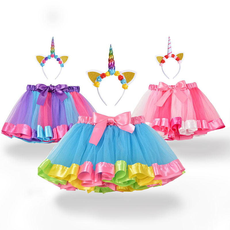 Summer Clothing Baby Girl - ベビーチュチュスカート子供服衣装女の赤ちゃんスカート甘いかわいい幼児子供チュールスカートユニコーンヘッドバンドレインボースカート