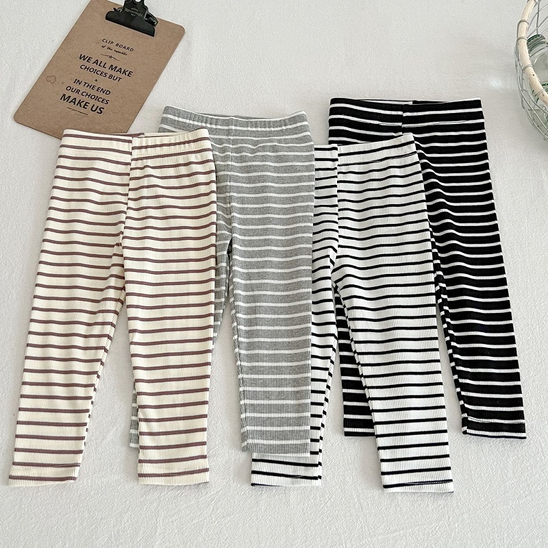 Summer Clothing For Baby Boy - ベビー服 0-6 歳の子供用パンツストライプ綿女の子無地レギンスカジュアルストライプ薄い新しい男の子弾性パンツ