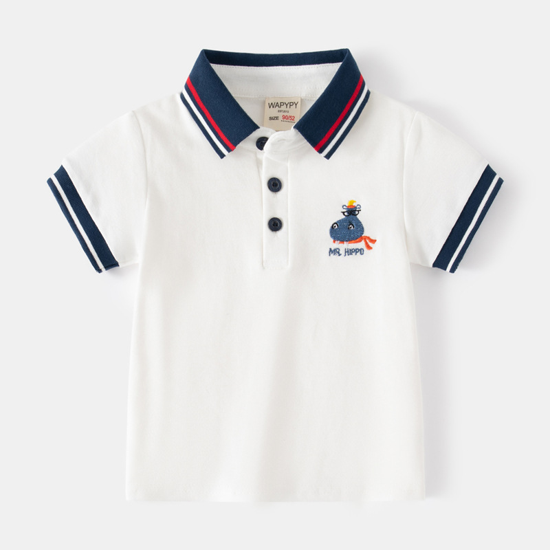 Summer Clothing For Baby Boy - 男の子用の幼児用ポロシャツ,子供服,女の子と男の子用の服,キュート,韓国風,ストライプ,白,青,夏のトップス