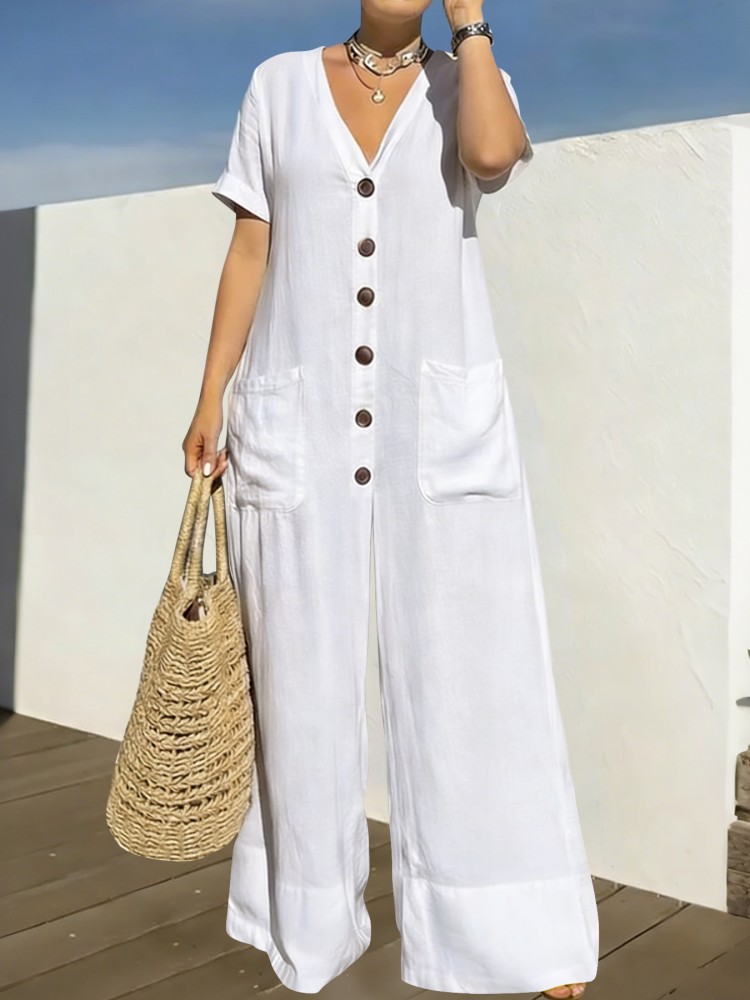 Summer Clothing For Plus Size Women - プラスサイズ女性服ジャンプスーツ夏服ブルーアーバンレジャーボディスーツ新作2026ワイドレッグジャンプスーツ卸売ドロップシッピング