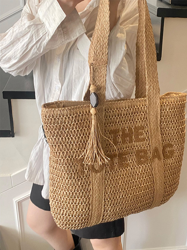 Beach Bag Straw - 夏のビーチ旅行用大容量ストロー織りトートバッグ カジュアルファッションシングルショルダーバッグ トレンドレディースハンドバッグ Ka Le Er
