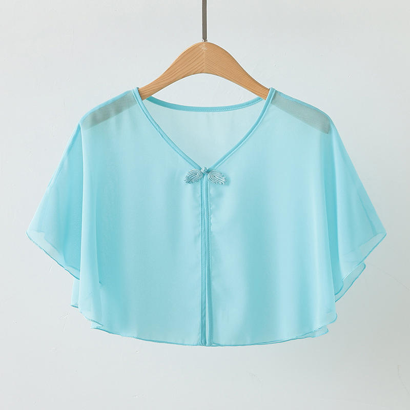 Summer Clothing Wear - 春シフォンショートアウター日焼け止めショール女性太陽服夏の日焼け止め空調マントレース薄いスカーフ