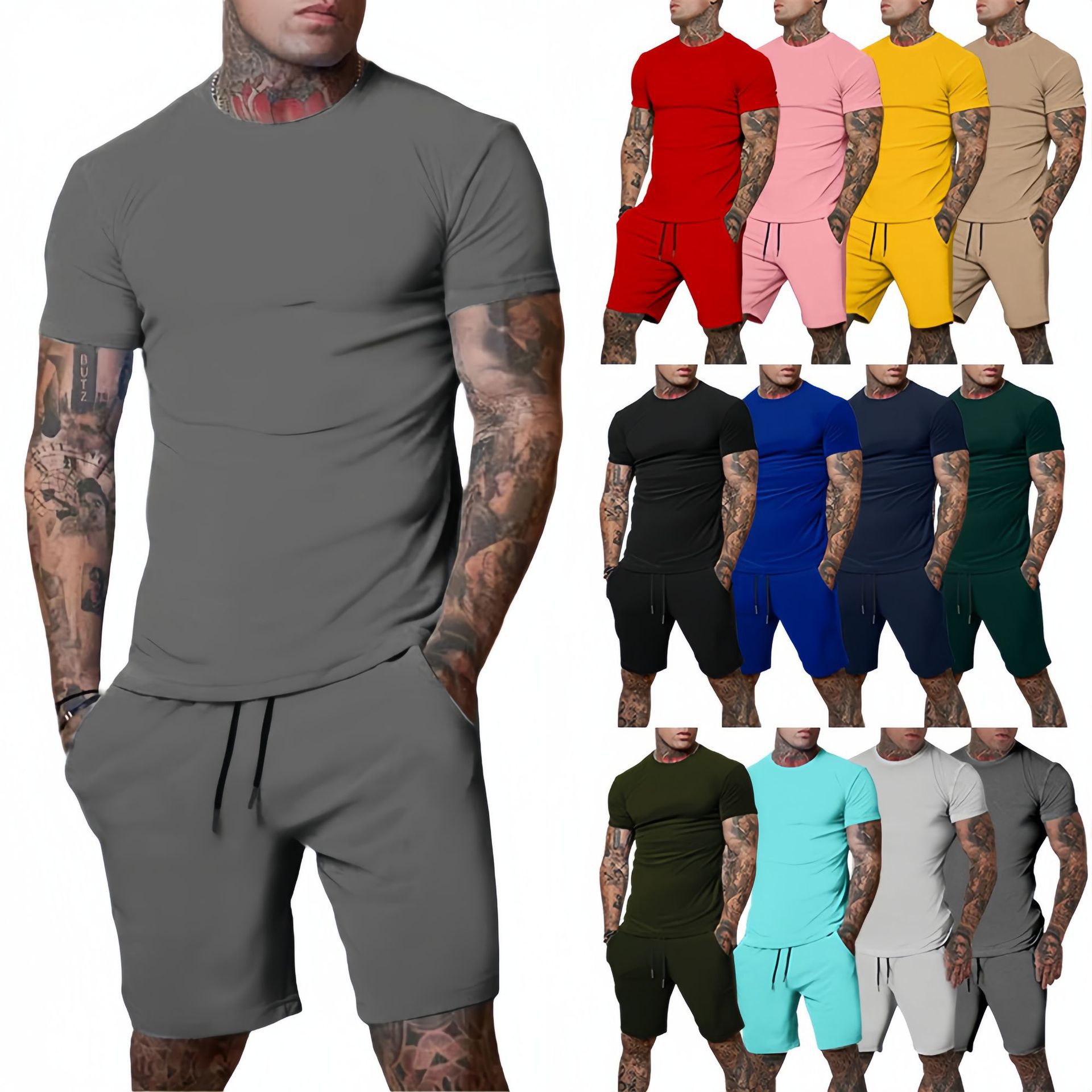 Summer Clothing Guys - おしゃれでカジュアルな夏のアウトドアスポーツスーツ メンズ通気性Tシャツショーツ カジュアルでおしゃれなツーピースセットトラックスーツ