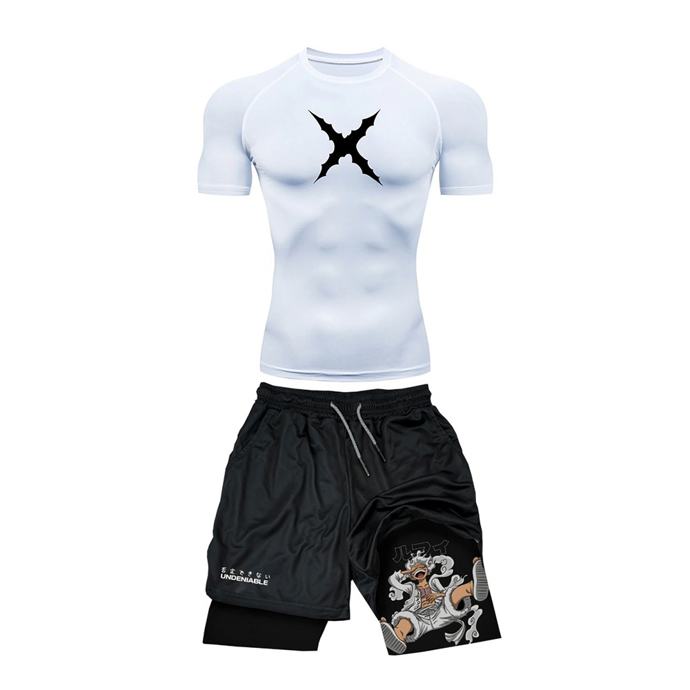 Summer Clothing Guys - 夏新ワンピースルフィタイト半袖ショーツ男性と女性のジム特大通気性速乾性スポーツ T シャツセット