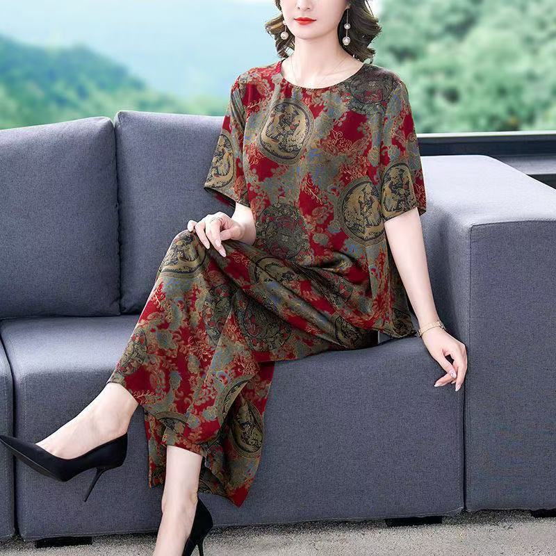 婦人服中高年夏薄いレトロスーツルーズ新しい弾性ホームウェアア - Summer Clothing Wear のレビューと価格