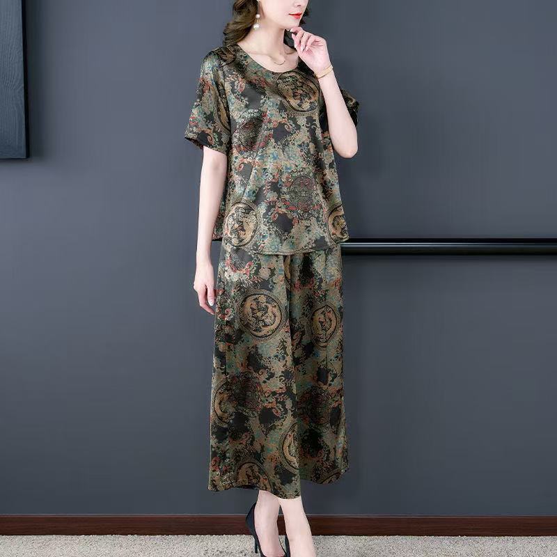 婦人服中高年夏薄いレトロスーツルーズ新しい弾性ホームウェアア - Summer Clothing Wear のレビューと価格