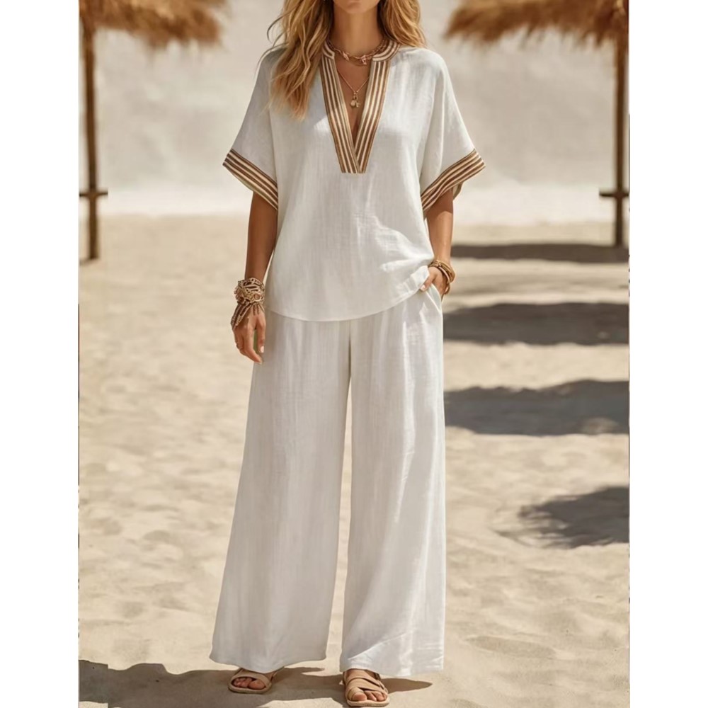 新しいファッションストライプ半袖 V ネック Tシャツズボン - Zara Summer Clothing For Women のレビューと価格
