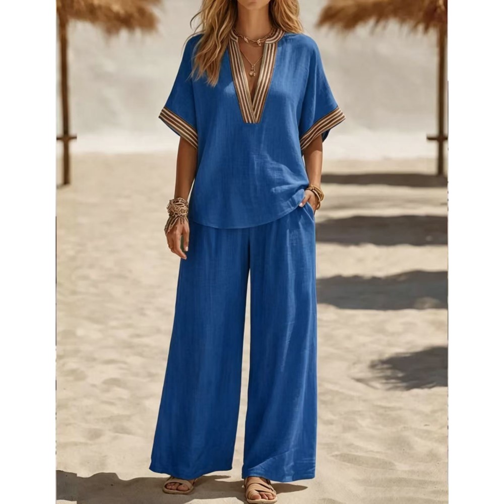 新しいファッションストライプ半袖 V ネック Tシャツズボン - Zara Summer Clothing For Women のレビューと価格
