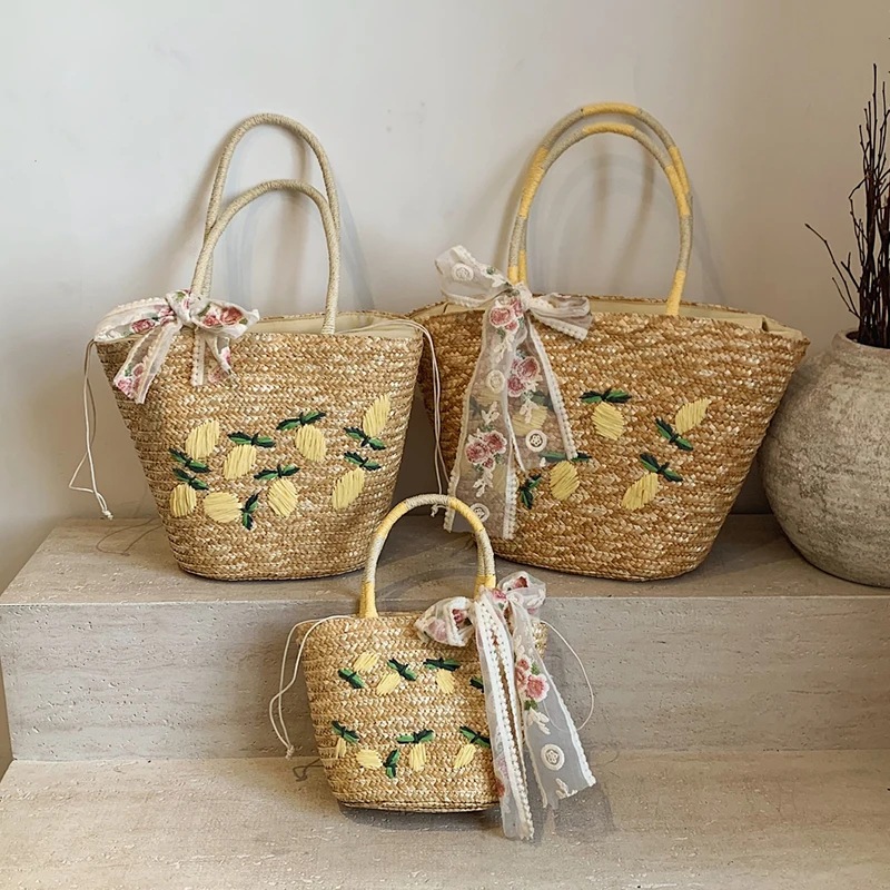 大容量ビーチショルダーバッグデザイナー刺繍ハンドバッグ夏の手 - Beach Bag Straw のレビューと価格