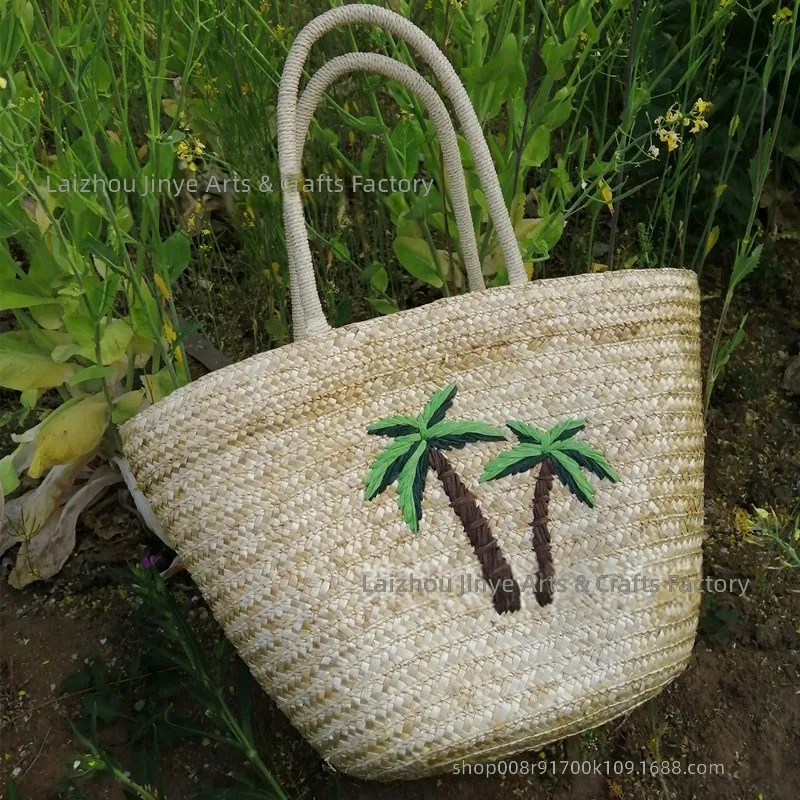 メーカーカスタム手刺繍入り麦わら織りバッグ カジュアルでおし - Beach Bag Straw のレビューと価格