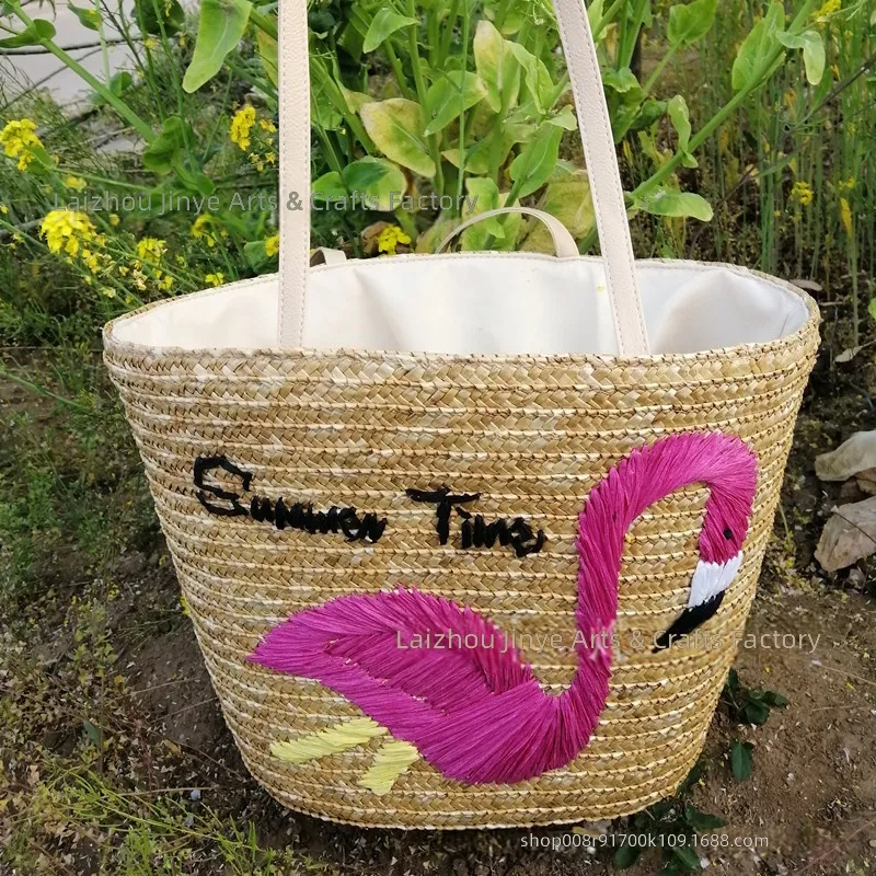 メーカーカスタム手刺繍入り麦わら織りバッグ カジュアルでおし - Beach Bag Straw のレビューと価格