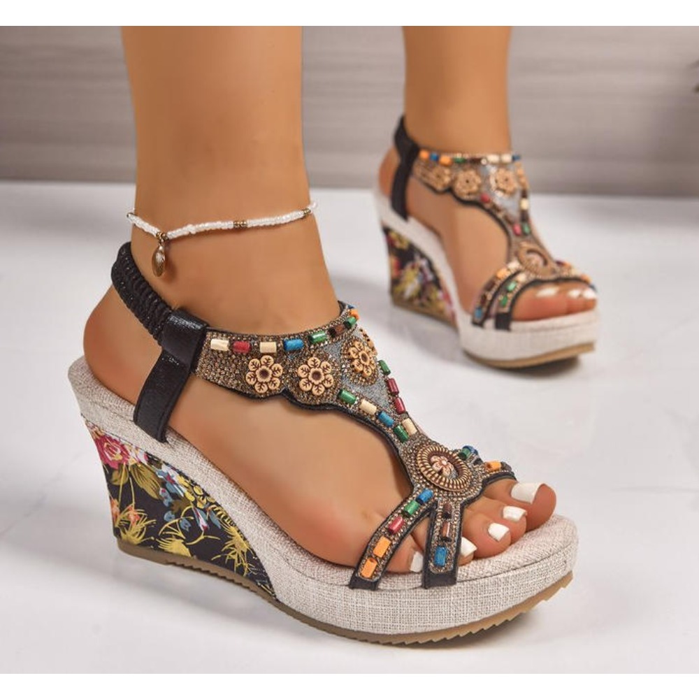 女性用レザーサマーファッションウェッジサンダル、大きいサイズ - Summer Clothing Elegant のレビューと価格
