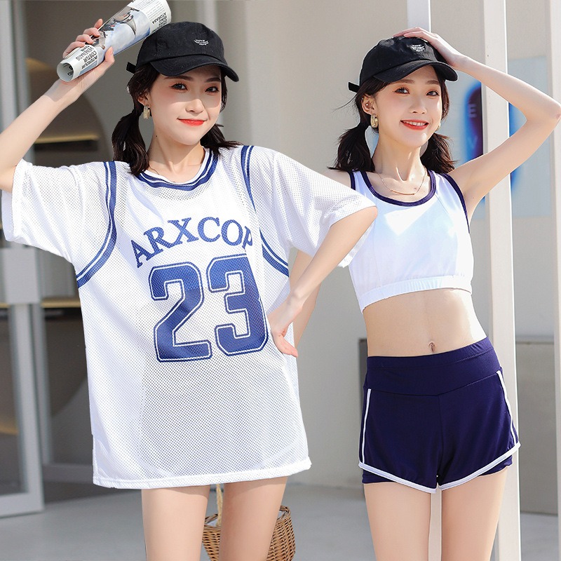 レディース3ピース水着セット ホワイトメッシュバスケットボー - Swim Cover Up Mesh のレビューと価格