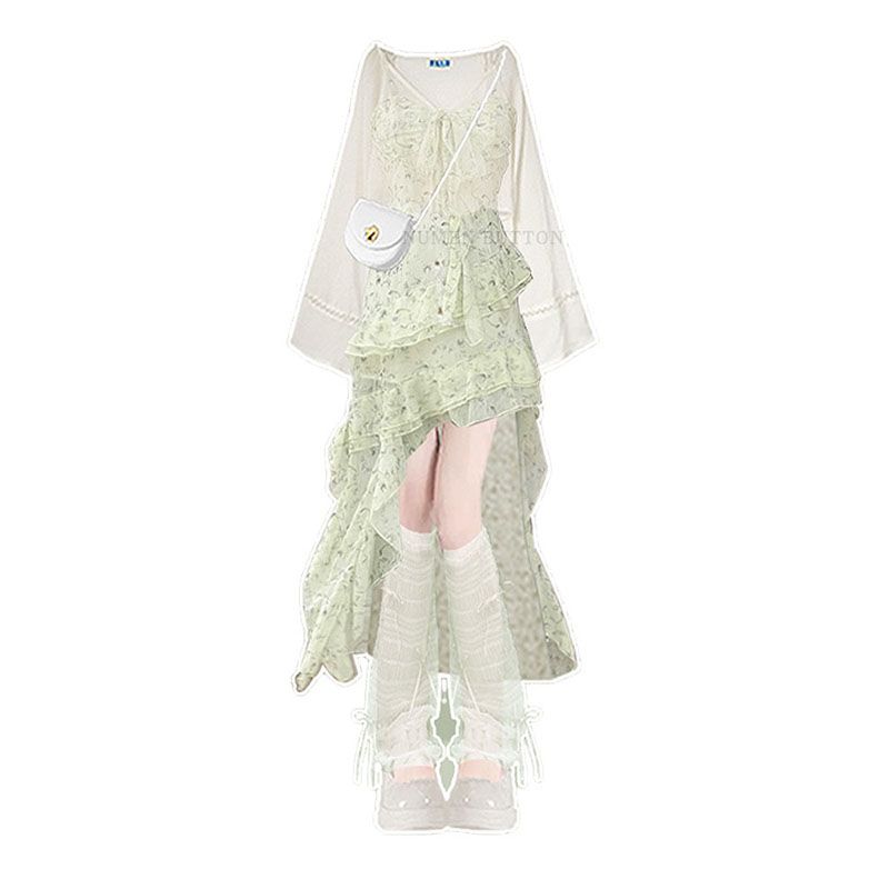 夏服セット レディース 日焼け防止服 グリーン花柄スリングド - Summer Clothing Wear のレビューと価格