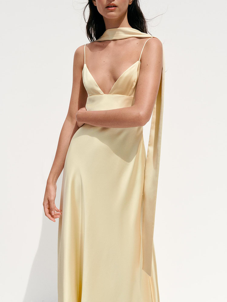 夏の新ファッション薄いシルクサテンスカーフハイウエストイブニ - Summer Clothing Fabric のレビューと価格