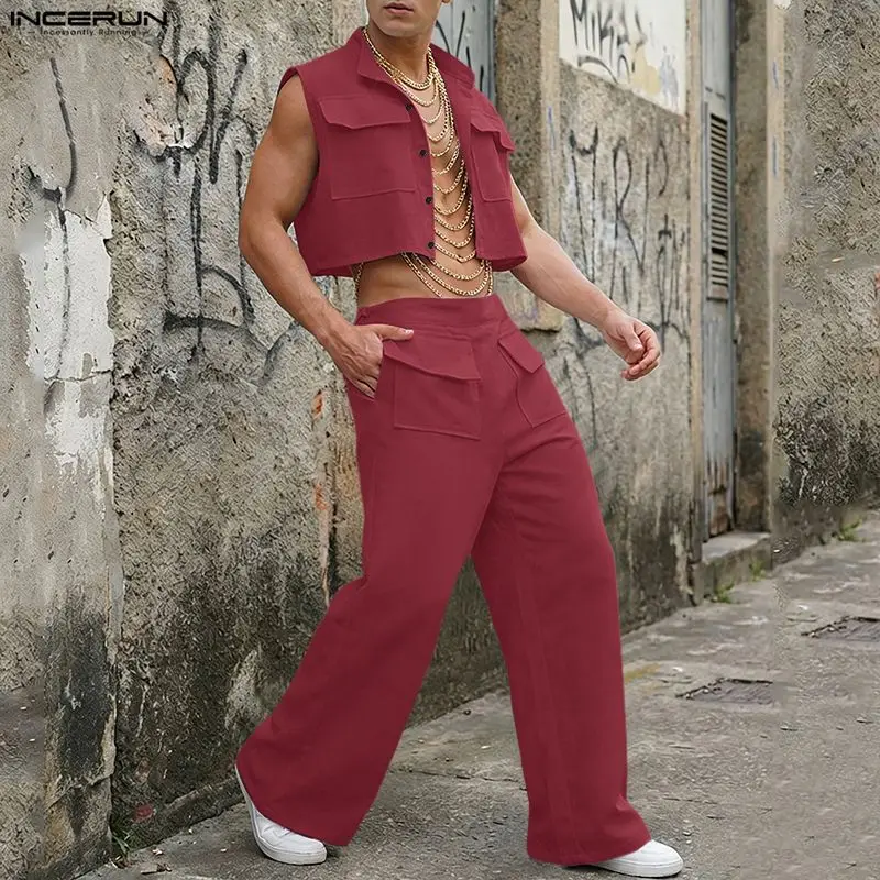 INCERUN 男性セット固体ノースリーブクロップトップスシ - Summer Clothing Guys のレビューと価格
