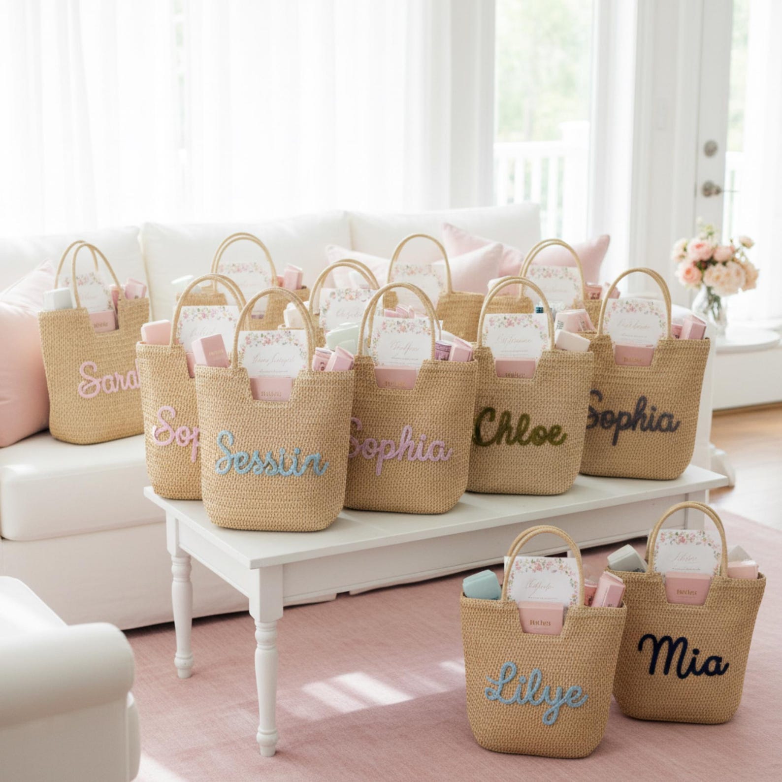 パーソナライズされたカスタムトートバッグ、ブライズメイドギフ - Beach Bag Straw のレビューと価格