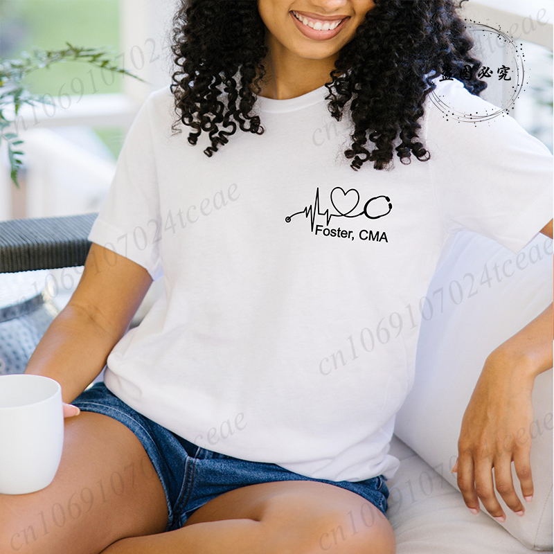 カスタム名ナースシャツ聴診器心拍 RN Tシャツ女性男性服夏 - Summer Clothing Name のレビューと価格