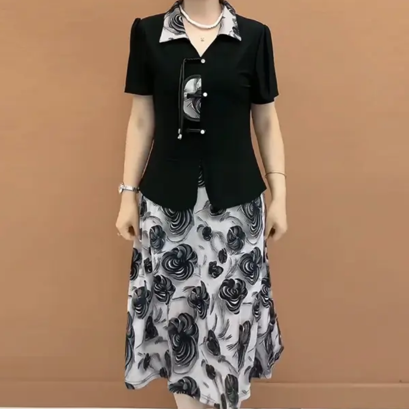 新しい中国風夏のおしゃれママドレス膝丈スリム体型カバーツーピ - Summer Clothing Over 60 のレビューと価格