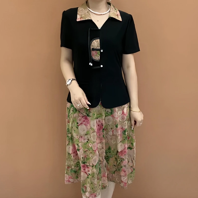新しい中国風夏のおしゃれママドレス膝丈スリム体型カバーツーピ - Summer Clothing Over 60 のレビューと価格