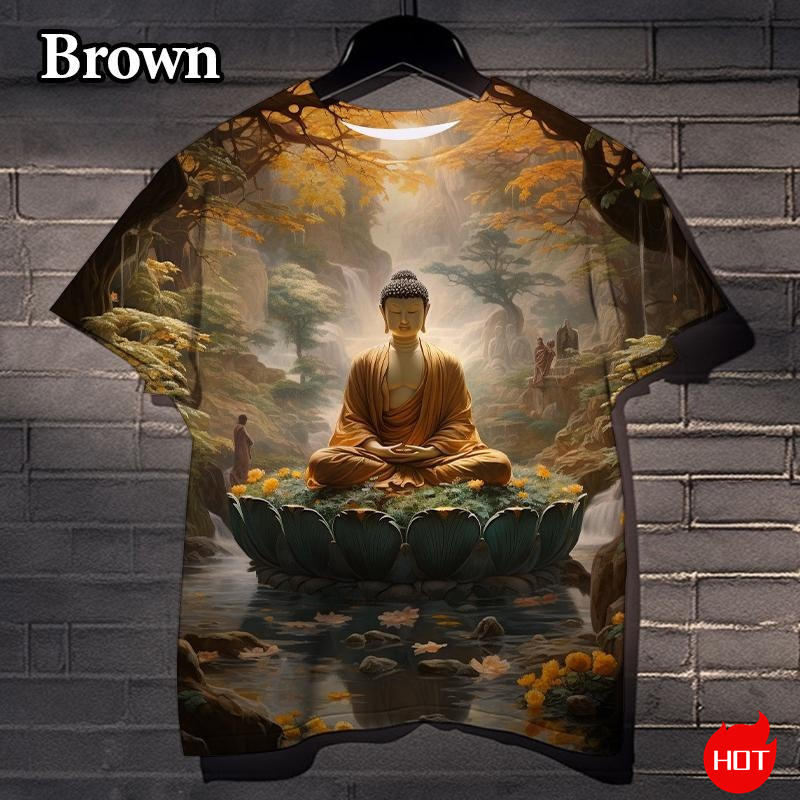 男性用原宿3D仏教徒プリントTシャツ,サカムニ仏教Tシャツ, - Summer Clothing India のレビューと価格