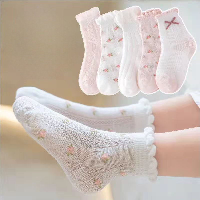 女の子の靴下かわいい花柄子供靴下 5 ペア/ロット春夏綿子供 - Summer Clothing Baby Girl のレビューと価格