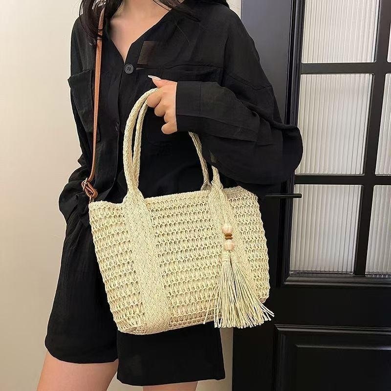 新スタイル レディース ストロー織りハンドバッグ 大容量 タ - Beach Bag Straw のレビューと価格