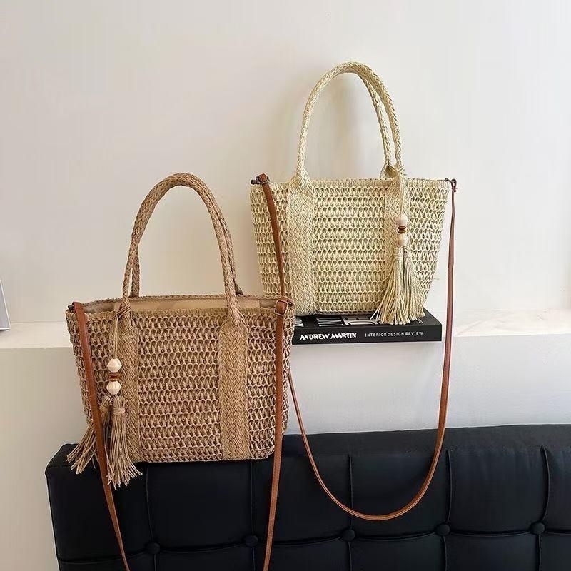 新スタイル レディース ストロー織りハンドバッグ 大容量 タ - Beach Bag Straw のレビューと価格