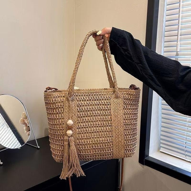 新スタイル レディース ストロー織りハンドバッグ 大容量 タ - Beach Bag Straw のレビューと価格