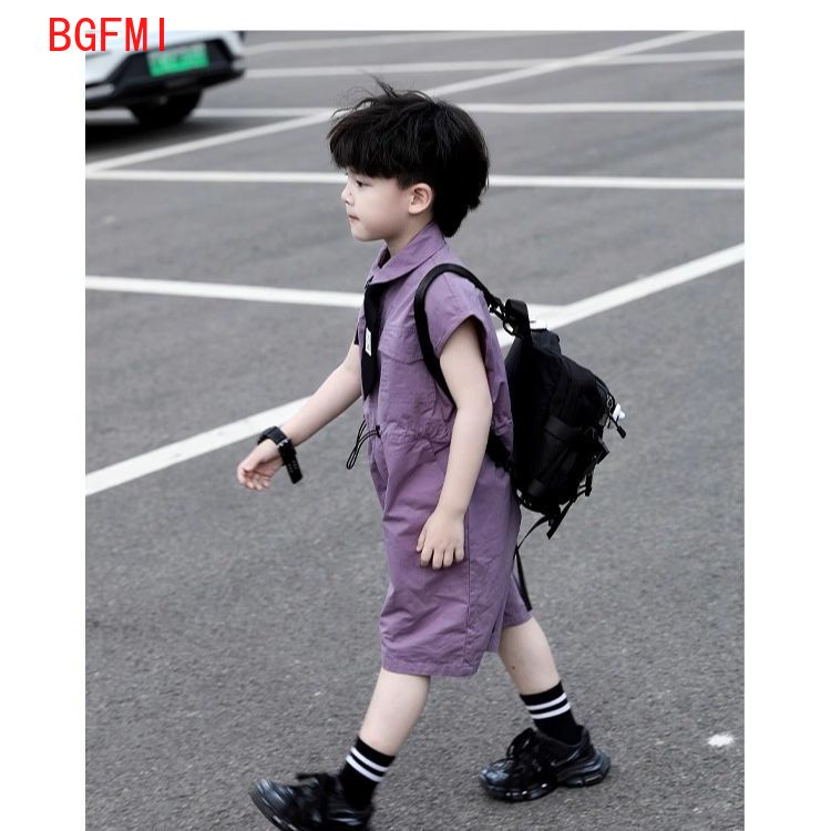 キッズサマーショーツオーバーオールカプリボーイズパープルパン - Summer Clothing For Baby Boy のレビューと価格