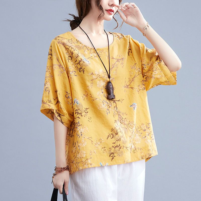 夏の新作綿麻スリムフィット半袖Tシャツレディースラウンドネッ - Summer Clothing Over 60 のレビューと価格